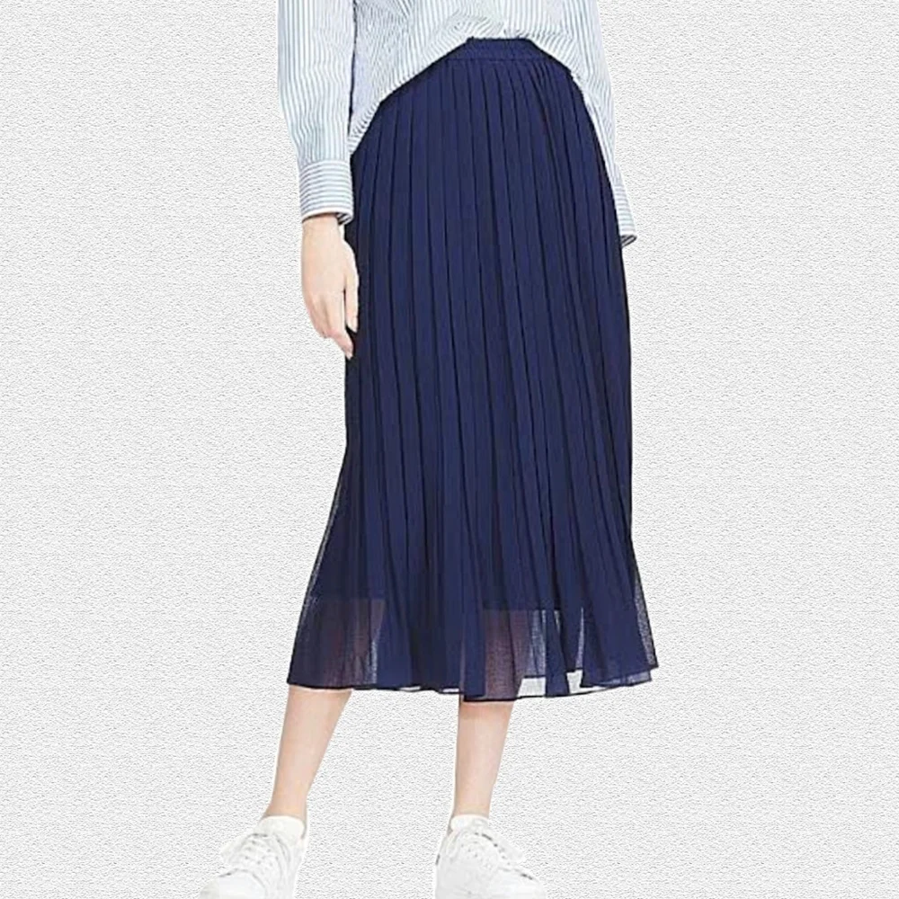 Uniqlo Blue Pleated Midi Skirt Size 10 - Picture 1 of 7
